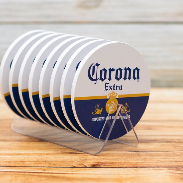 Kit 8 Bolachas Porta Copos Corona Em Plástico Com Suporte