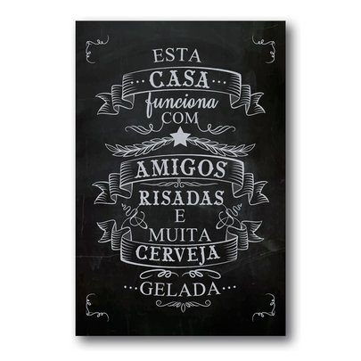 Placa Decorativa Frase Amigos Risadas e Cerveja 30x40 cm