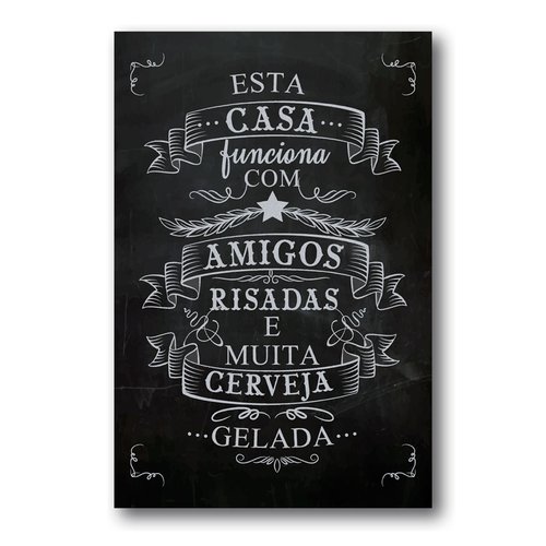 Placa Decorativa Frase Amigos Risadas e Cerveja 30x40 cm