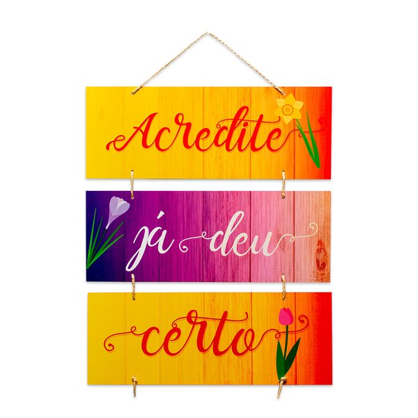 Placa Decorativa Frase Acredite Com Corda 70x40 Cm