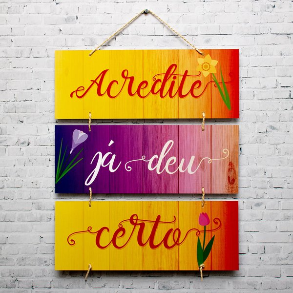 Placa Decorativa Frase Acredite Com Corda 70x40 Cm