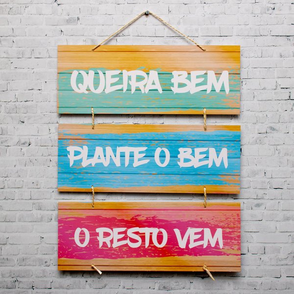 Placa Decorativa Frase Queira Bem Com Corda 70x40 Cm