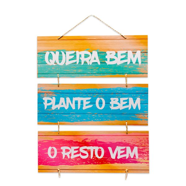 Placa Decorativa Frase Queira Bem Com Corda 70x40 Cm