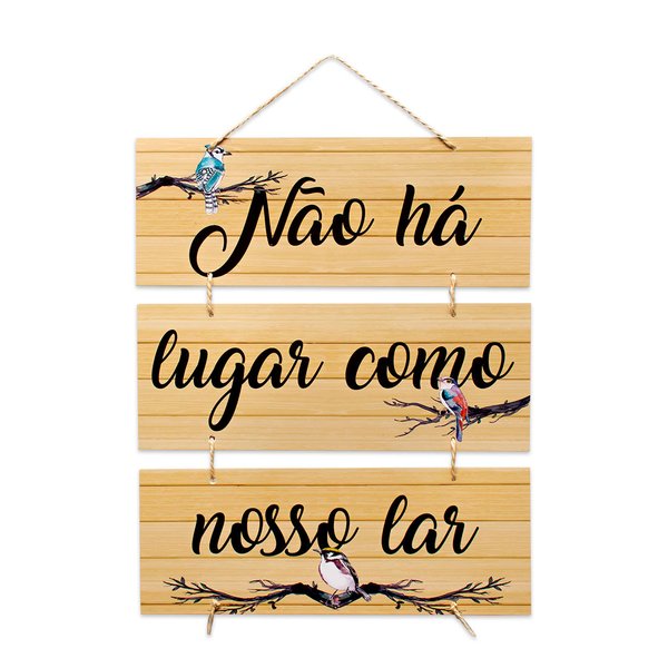 Placa Decorativa Frase Nosso Lar Com Corda 70x40 Cm