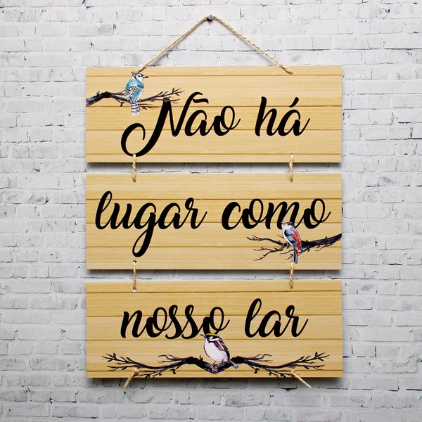 Placa Decorativa Frase Nosso Lar Com Corda 70x40 Cm