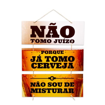 Placa Decorativa Frase Cerveja Juízo Com Corda 70x40 Cm