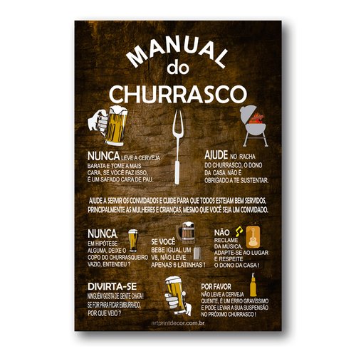 Placa Decorativa Manual do Churrasco 30x40 cm