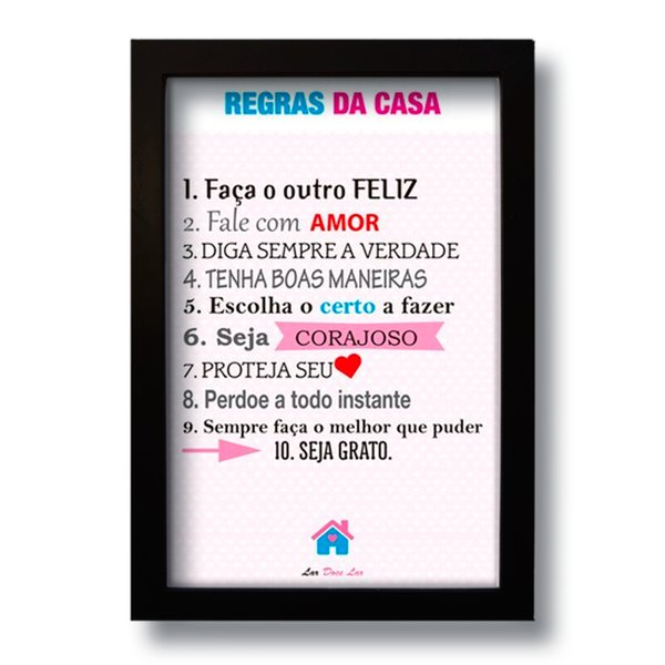 Quadro Decorativo Frase Regras da Casa  33x43 cm