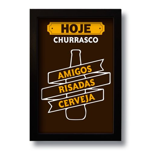 Quadro Decorativo Frase Churrasco Amigos Cerveja  33x43 cm