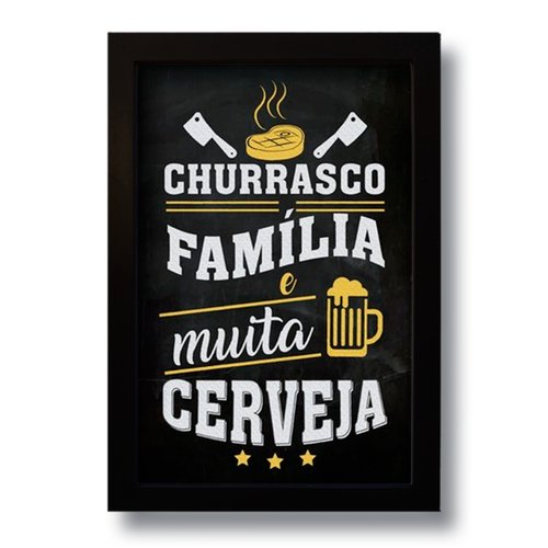 Quadro Decorativo Frase Churrasco Família Cerveja  33x43 cm