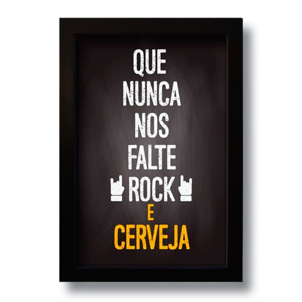 Quadro Decorativo Frase Rock e Cerveja  33x43 cm
