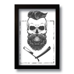 Imagem de Quadro Decorativo Barbearia Barber Shop Skull  33x43 cm
