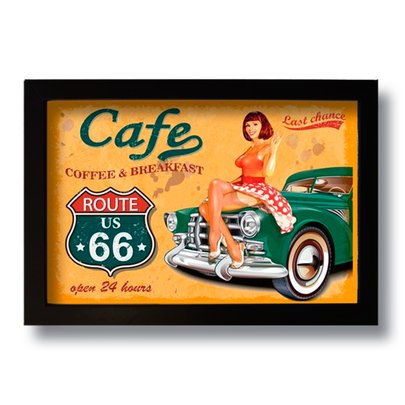 Quadro Decorativo Vintage Café Route 66  33x43 cm