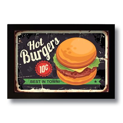 Quadro Decorativo Vintage Hot Burgers Cozinha  33x43 cm
