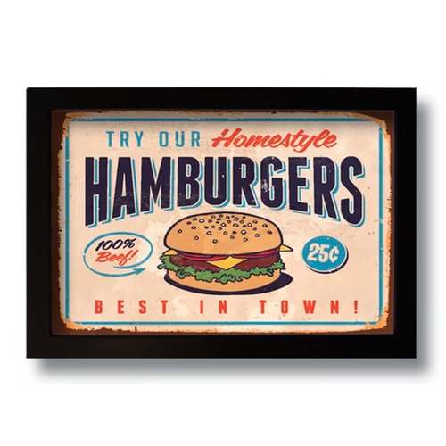 Quadro Decorativo Vintage Hamburgers  33x43 cm