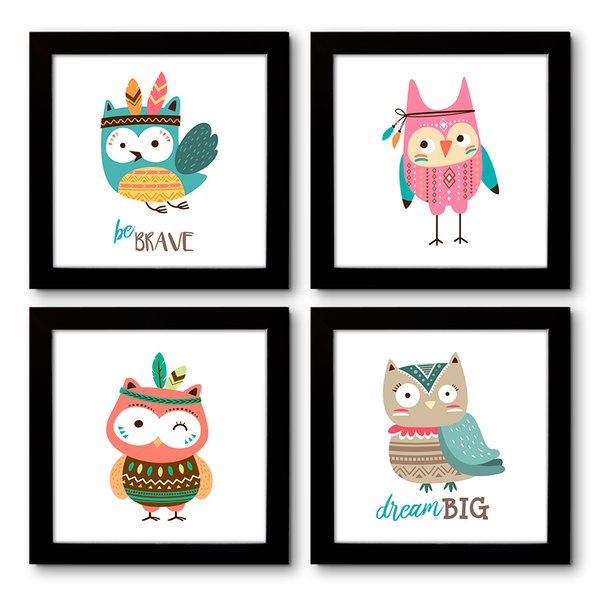 Quadro Decorativo Composê 40x40 Cm Corujas