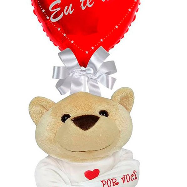 Balão Eu Te Amo e Urso "Louco por Você"