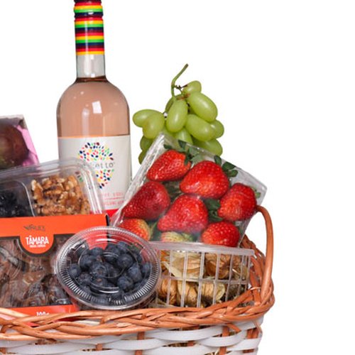 Cesta de Frutas Premium com Vinho Rosé