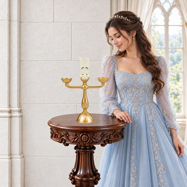Castiçal Bela e a Fera Lumière Dourado 20cm Disney