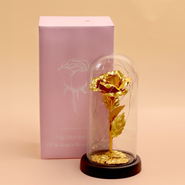 Rosa Encantada Luminária Dourada