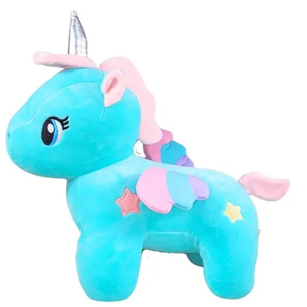 Unicórnio de Pelúcia Azul com Asas 30cm