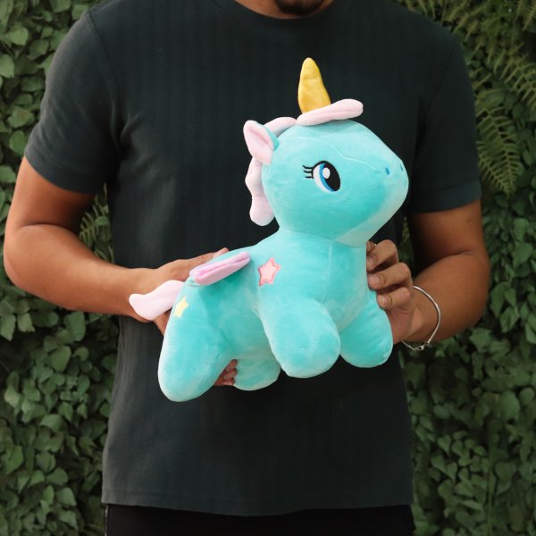 Unicórnio de Pelúcia Azul com Asas 30cm