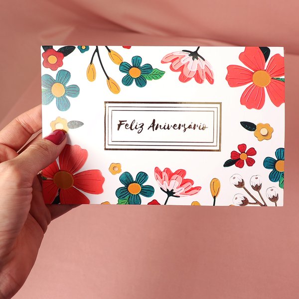 Cartão Feliz Aniversário Florido