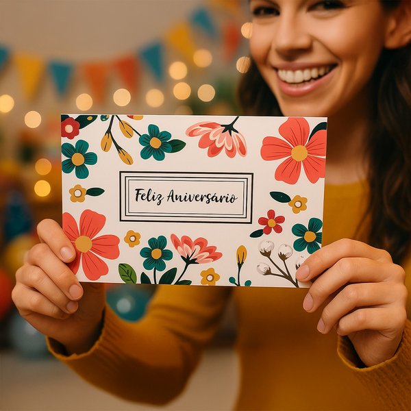 Cartão Feliz Aniversário Florido
