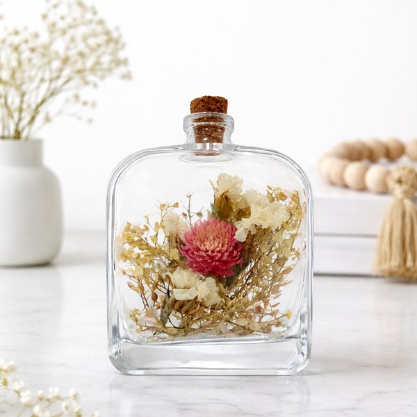 Garrafa decorativa P modelo Retangular com flores naturais desidratadas