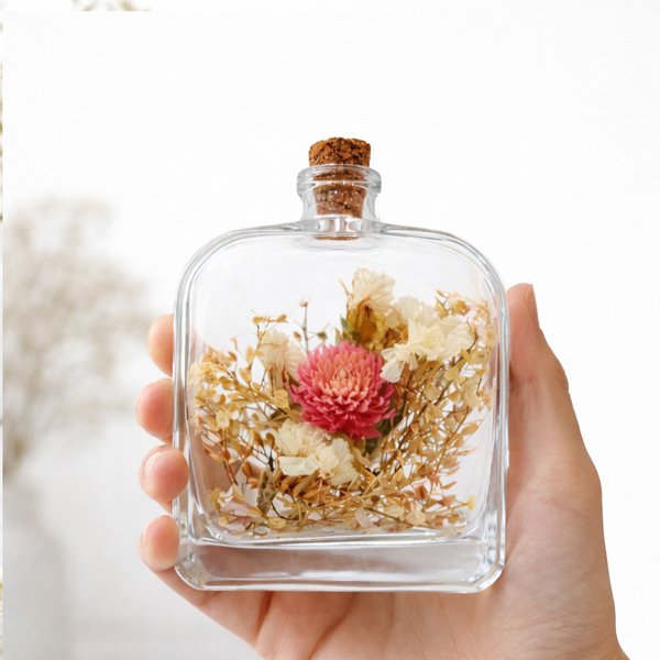 Garrafa decorativa P modelo Retangular com flores naturais desidratadas