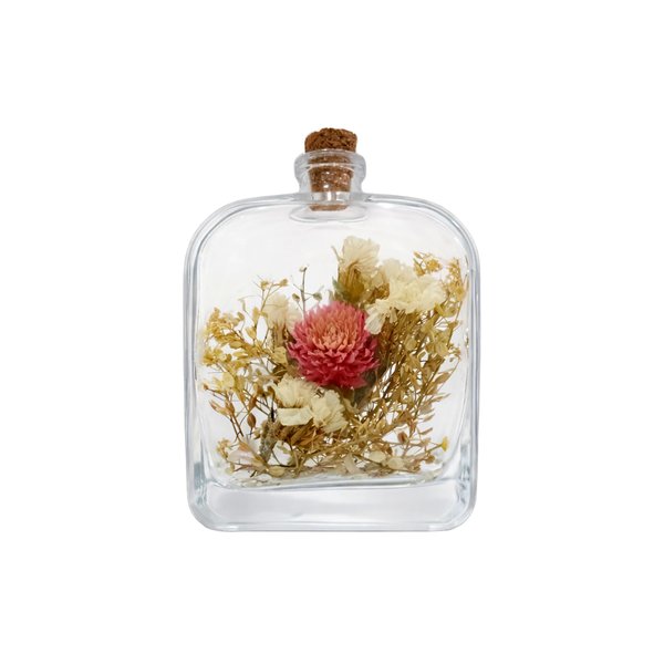 Garrafa decorativa P modelo Retangular com flores naturais desidratadas