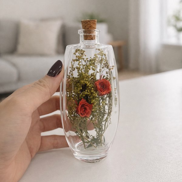 Dupla de Rosas Desidratadas no Frasco de Vidro - Floral