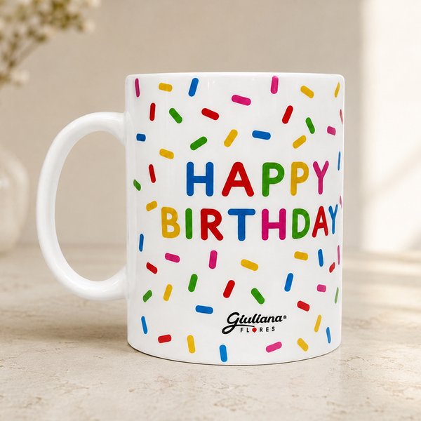 Caneca Happy Birthday - Coleção Giuliana Flores