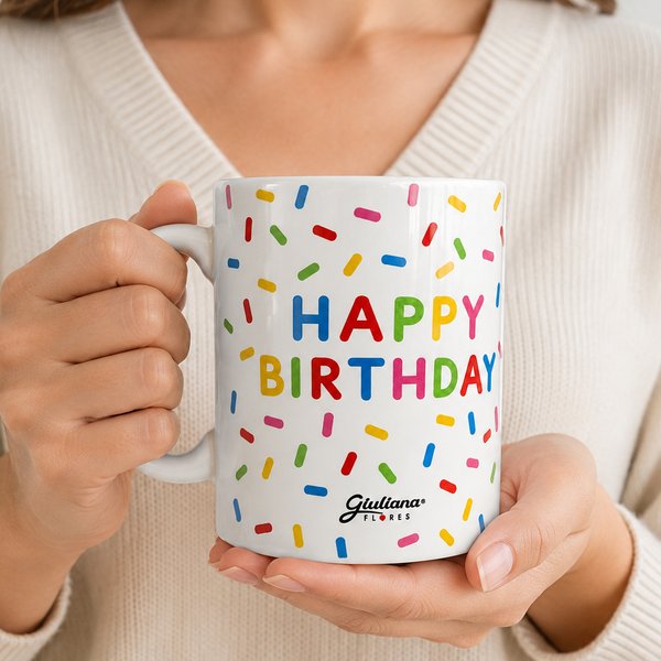 Caneca Happy Birthday - Coleção Giuliana Flores