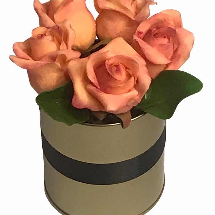 Flor Artificial Arranjo de 5 Rosas Salmão Lindo Presentear