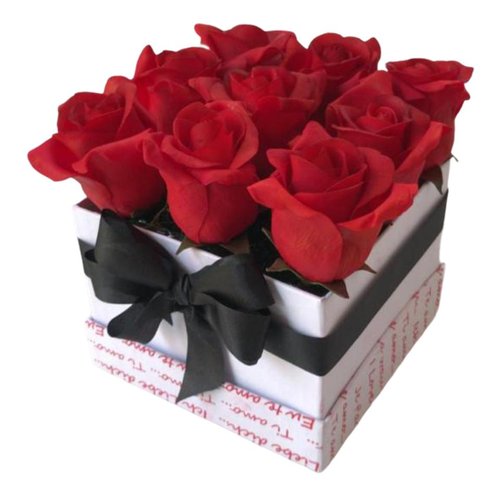 Flor Artificial 9 lindas Rosas Vermelhas Box Presente Único