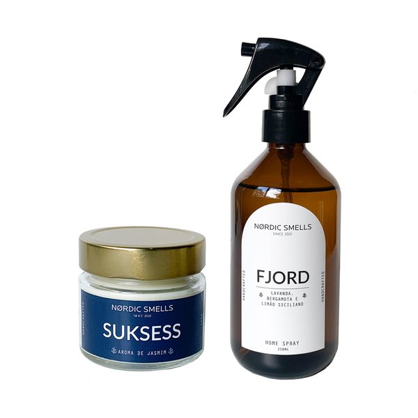 Kit  Vela Jasmim e Aromatizador de Ambiente de Limão Siciliano, Lavanda e Bergamota