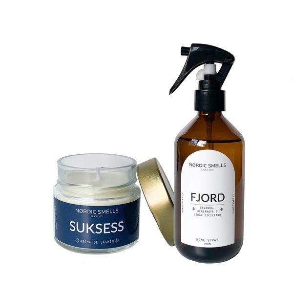 Kit  Vela Jasmim e Aromatizador de Ambiente de Limão Siciliano, Lavanda e Bergamota
