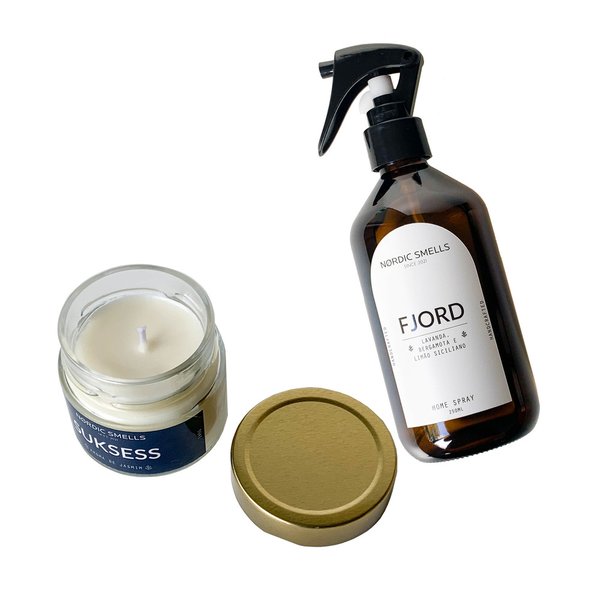 Kit  Vela Jasmim e Aromatizador de Ambiente de Limão Siciliano, Lavanda e Bergamota