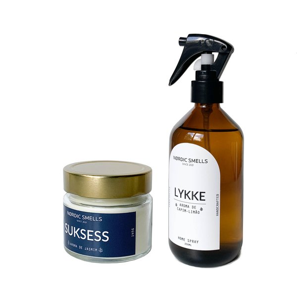 Kit Vela Aromática de Jasmim e Aromatizador de Ambiente de Capim-limão