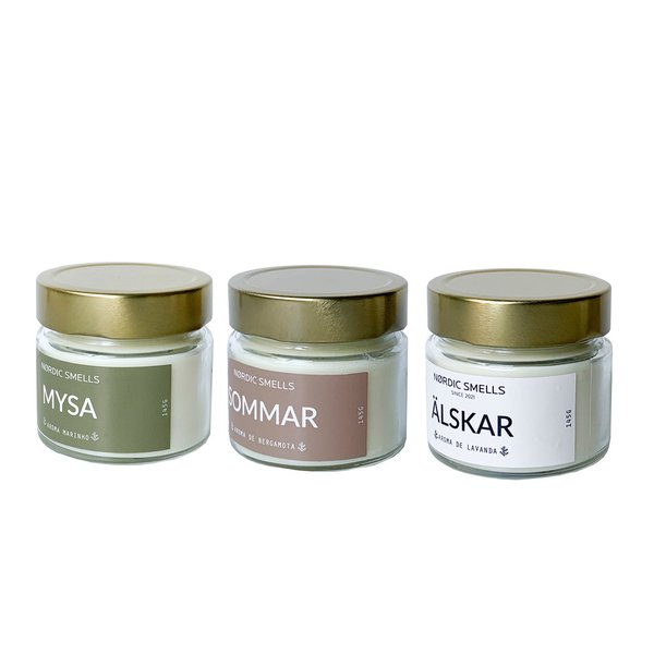 Kit Combo 3 Velas Aromáticas de Lavanda, Aroma Marinho e Bergamota