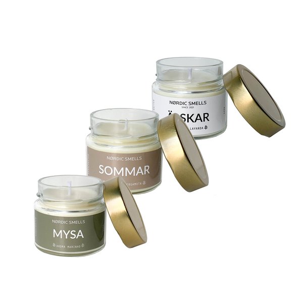 Kit Combo 3 Velas Aromáticas de Lavanda, Aroma Marinho e Bergamota