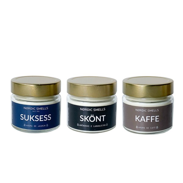 Kit Combo 3 Velas Aromáticas de Jasmim, Amêndoas com Flor de Laranjeira e Café