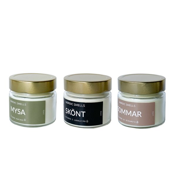 Kit Combo 3 Velas Aromáticas de Aroma Marinho, Amêndoas com Flor de Laranjeira e Bergamota