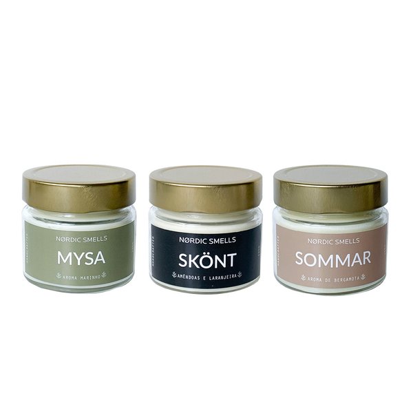 Kit Combo 3 Velas Aromáticas de Aroma Marinho, Amêndoas com Flor de Laranjeira e Bergamota