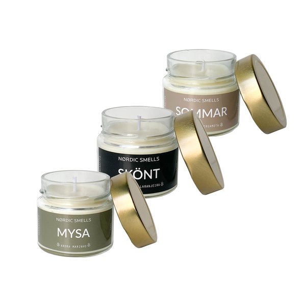 Kit Combo 3 Velas Aromáticas de Aroma Marinho, Amêndoas com Flor de Laranjeira e Bergamota