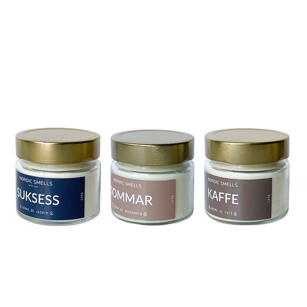 Kit Combo 3 Velas Aromáticas de Bergamota, Jasmim e Café