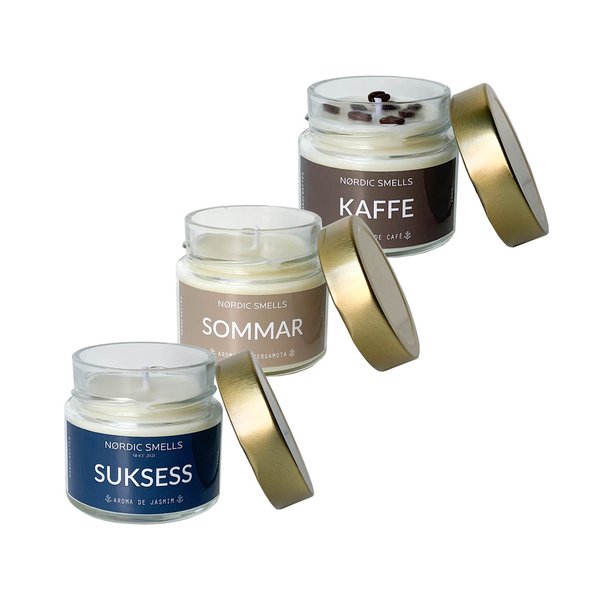 Kit Combo 3 Velas Aromáticas de Bergamota, Jasmim e Café