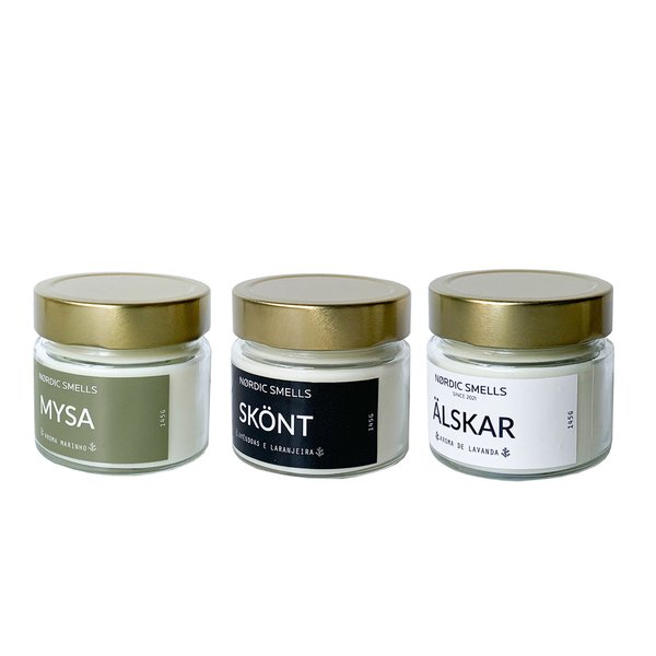 Kit Combo 3 Velas Aromáticas de Aroma Marinho, Amêndoas com Flor de Laranjeira e Lavanda