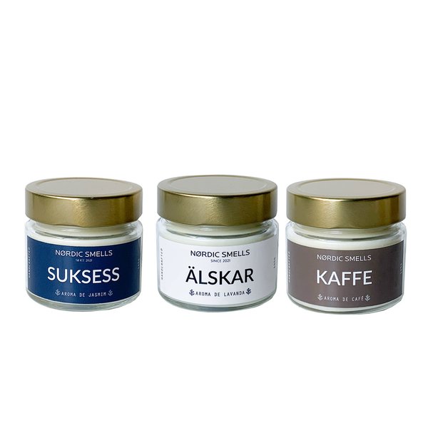Kit 3 Velas Aromáticas de Lavanda, Jasmim e Café